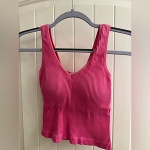 REVIVAL Pink Ribbed Women's V Neck Tank Top